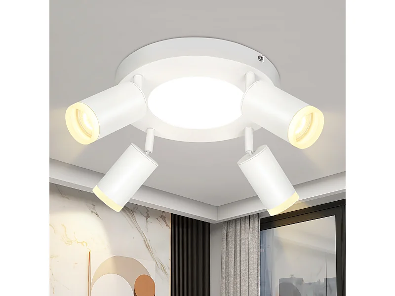 NETTLIFE Spot de plafond 4 ampoules rond 20W 3000K GU10 installation facile blanc chaud orientable 350° moderne