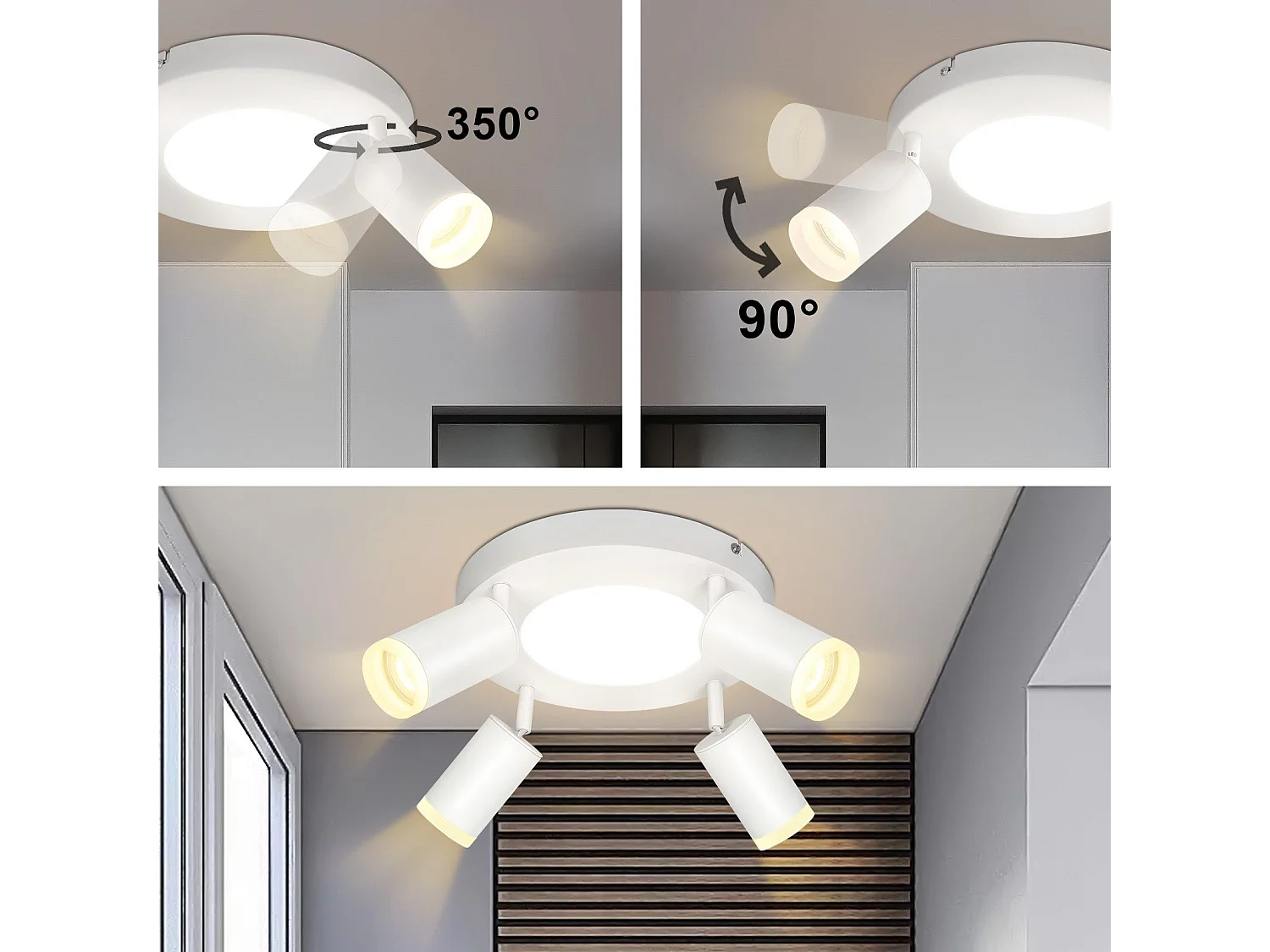 NETTLIFE Spot de plafond 4 ampoules rond 20W 3000K GU10 installation facile blanc chaud orientable 350° moderne