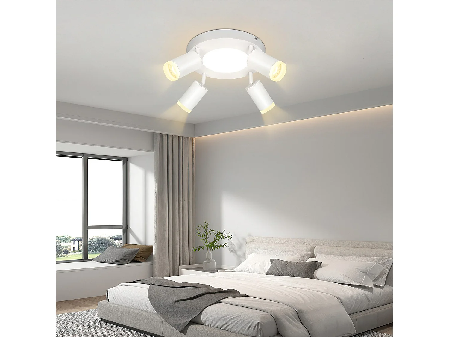 NETTLIFE Spot de plafond 4 ampoules rond 20W 3000K GU10 installation facile blanc chaud orientable 350° moderne