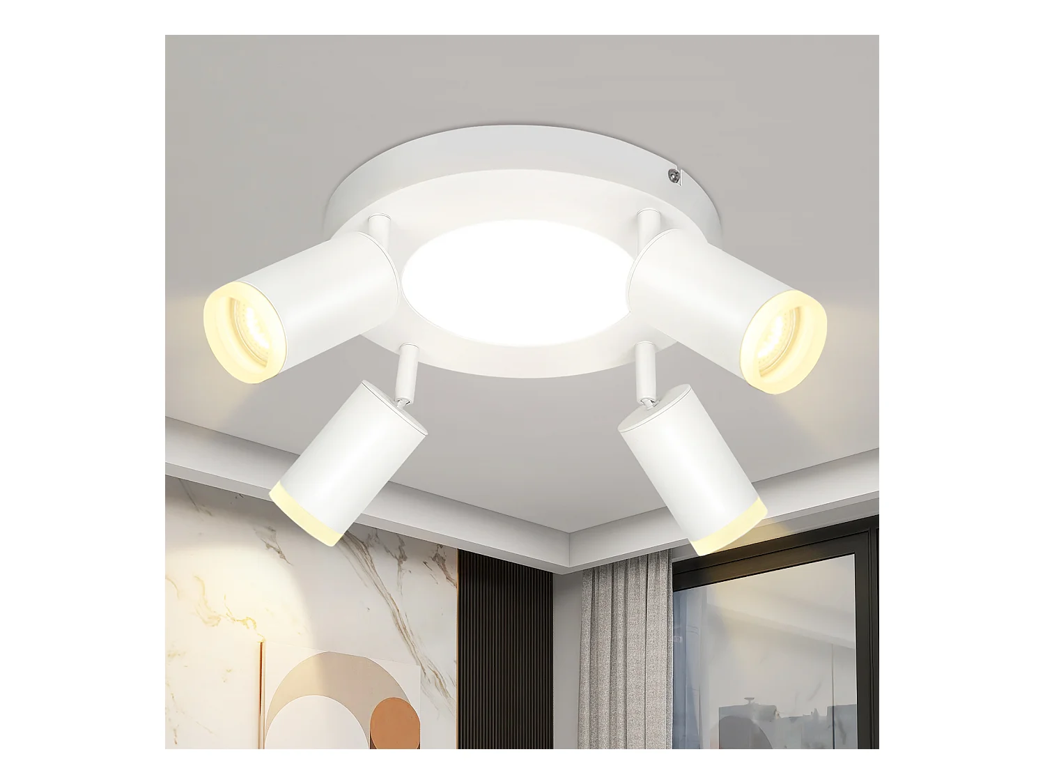 NETTLIFE Spot de plafond 4 ampoules rond 20W 3000K GU10 installation facile blanc chaud orientable 350° moderne