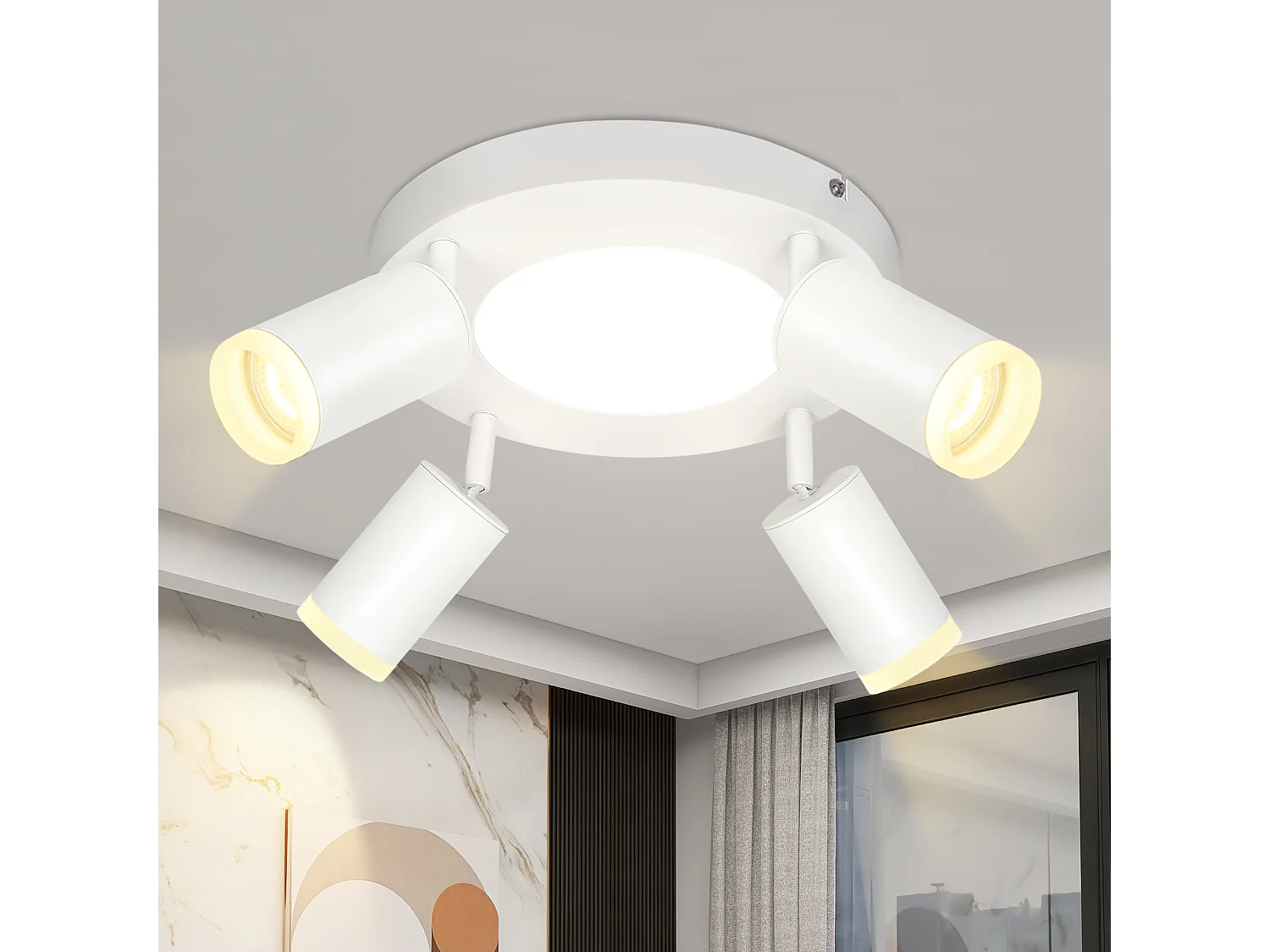 NETTLIFE Spot de plafond 4 ampoules rond 20W 3000K GU10 installation facile blanc chaud orientable 350° moderne