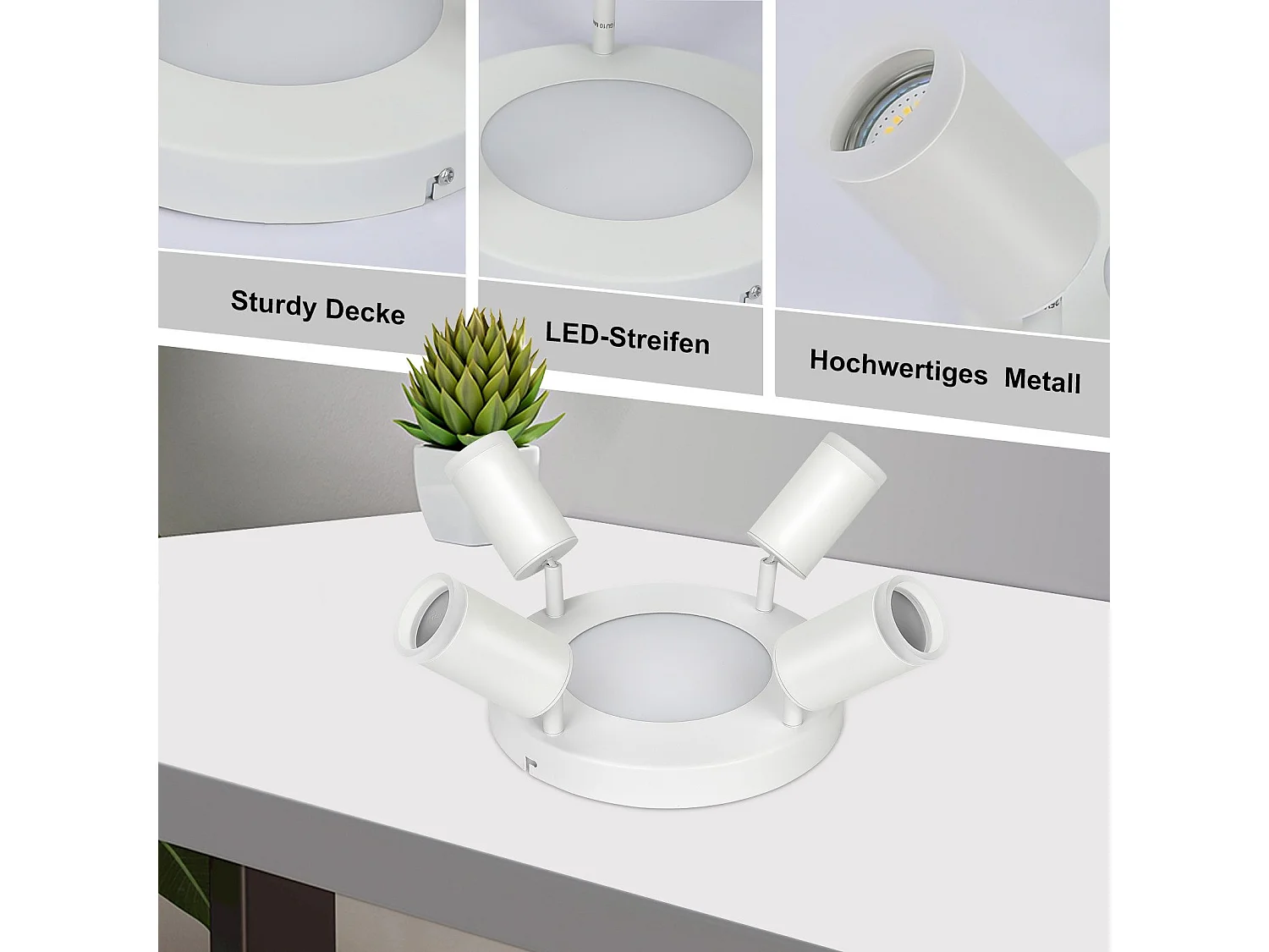 NETTLIFE Spot de plafond 4 ampoules rond 20W 3000K GU10 installation facile blanc chaud orientable 350° moderne