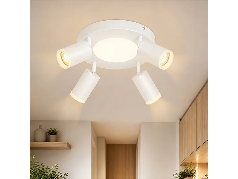 NETTLIFE Plafondspot 4 lampen rond 20W 3000K GU10 eenvoudige installatie warm wit 350° verstelbaar modern