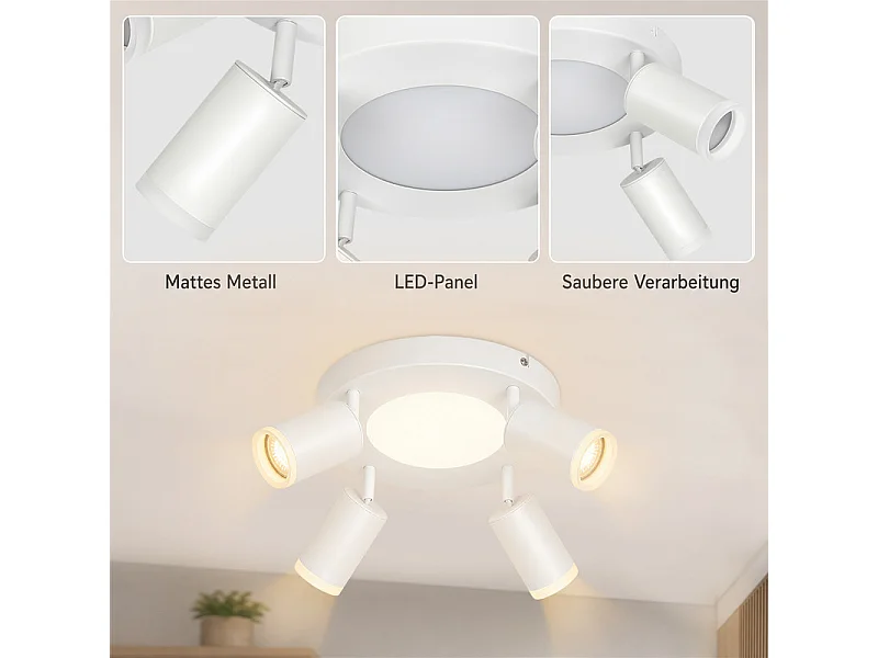 NETTLIFE Plafondspot 4 lampen rond 20W 3000K GU10 eenvoudige installatie warm wit 350° verstelbaar modern