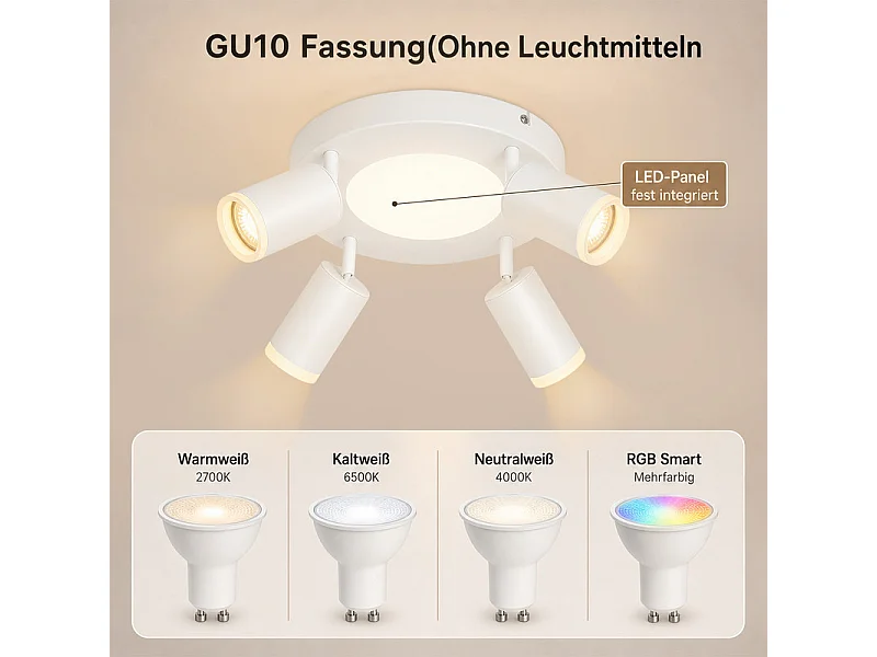 NETTLIFE Plafondspot 4 lampen rond 20W 3000K GU10 eenvoudige installatie warm wit 350° verstelbaar modern