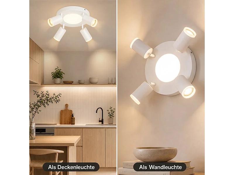 NETTLIFE Plafondspot 4 lampen rond 20W 3000K GU10 eenvoudige installatie warm wit 350° verstelbaar modern