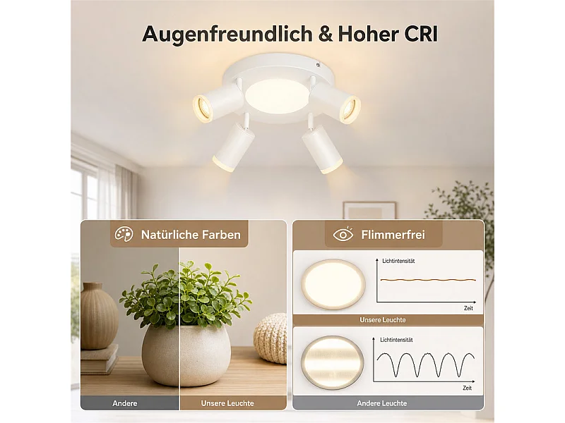 NETTLIFE Plafondspot 4 lampen rond 20W 3000K GU10 eenvoudige installatie warm wit 350° verstelbaar modern