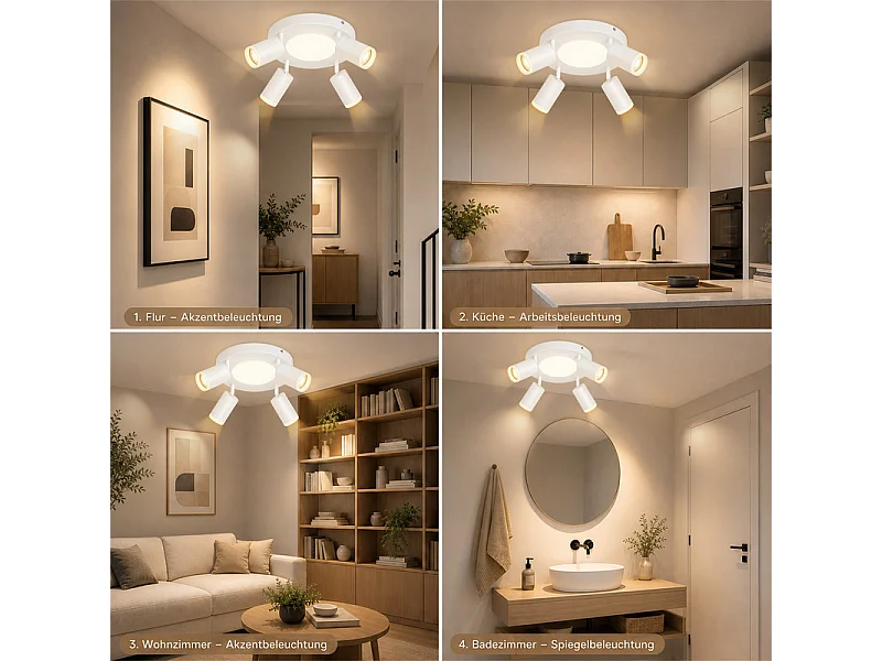 NETTLIFE Plafondspot 4 lampen rond 20W 3000K GU10 eenvoudige installatie warm wit 350° verstelbaar modern