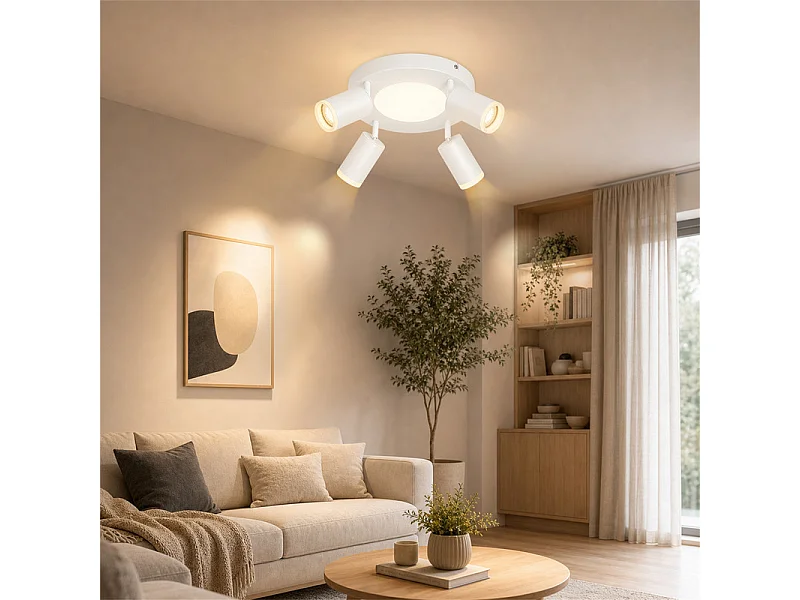 NETTLIFE Plafondspot 4 lampen rond 20W 3000K GU10 eenvoudige installatie warm wit 350° verstelbaar modern