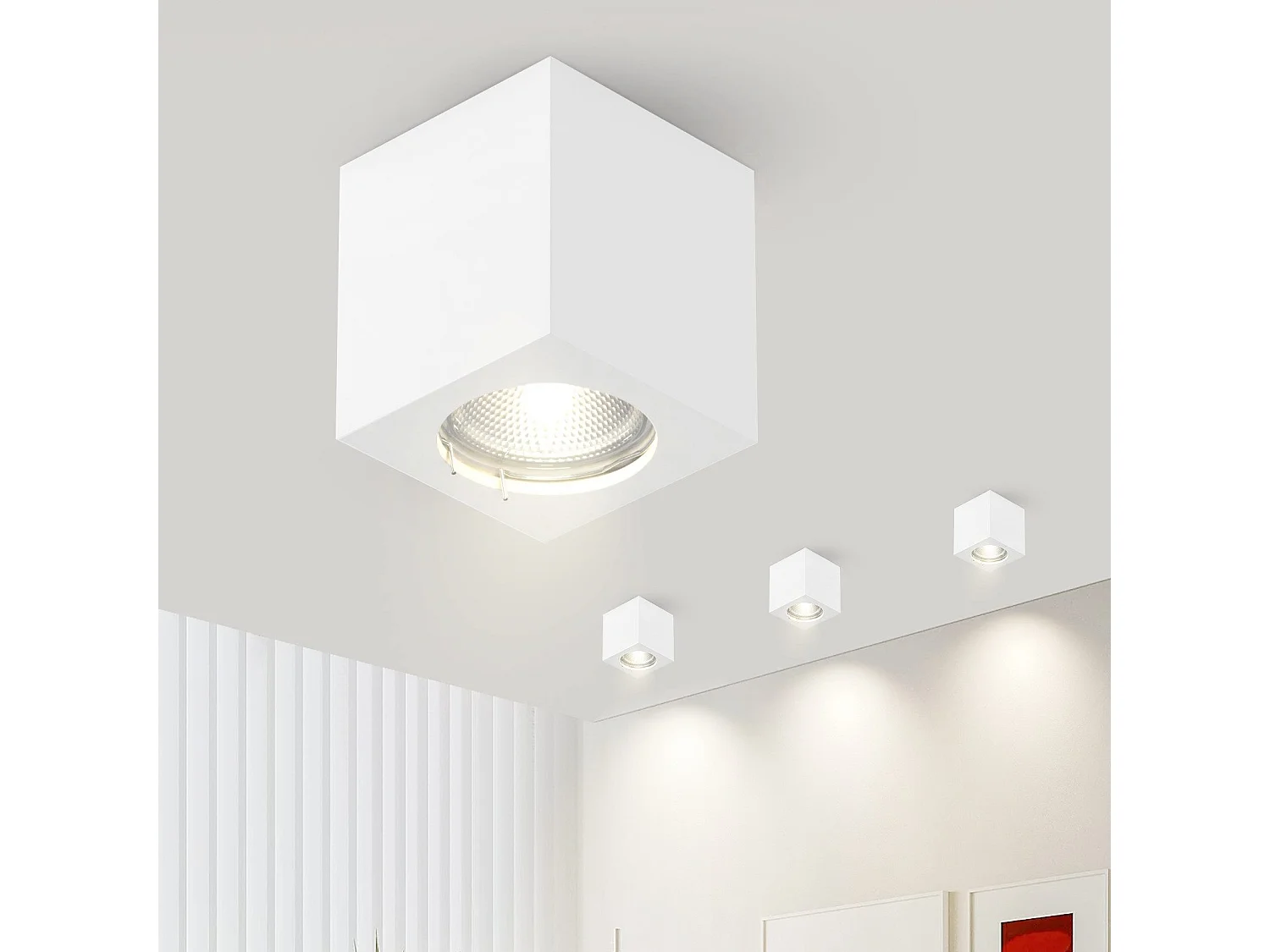 NETTLIFE Spot en saillie blanc GU10 spot en saillie carré 40W plâtre petit plafonnier moderne