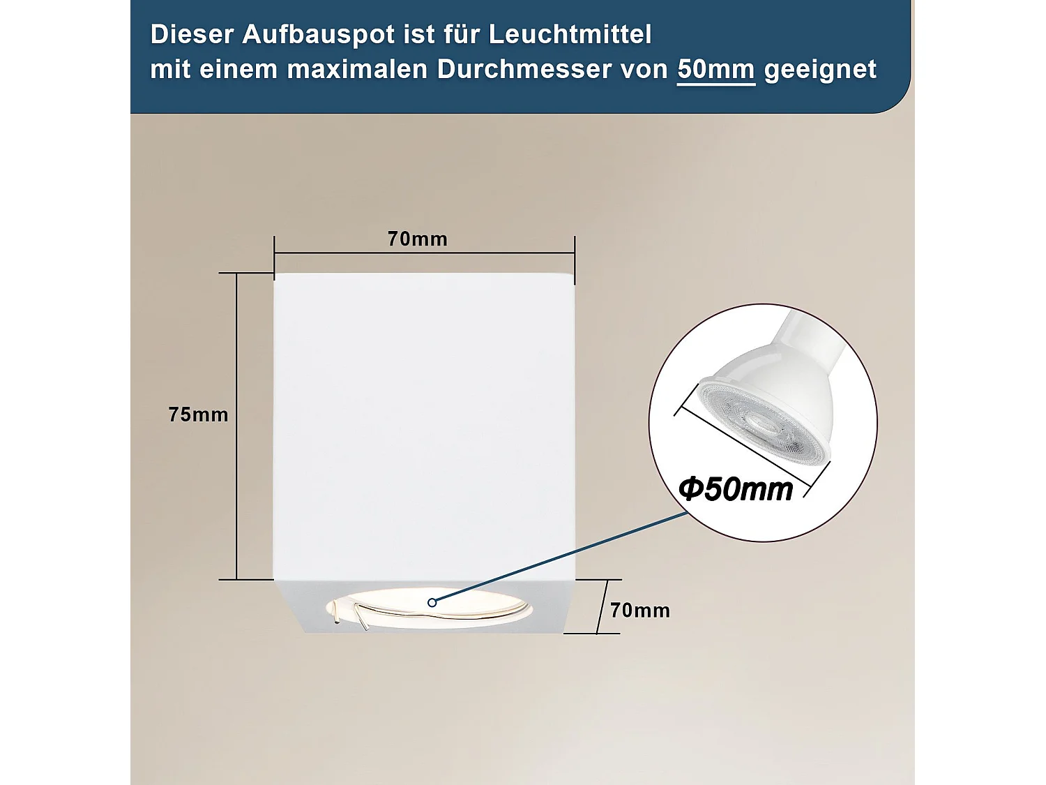 NETTLIFE Spot en saillie blanc GU10 spot en saillie carré 40W plâtre petit plafonnier moderne