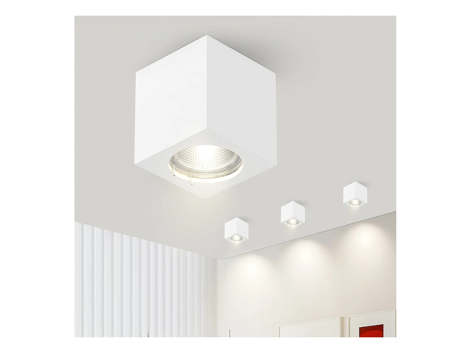 NETTLIFE Spot en saillie blanc GU10 spot en saillie carré 40W plâtre petit plafonnier moderne