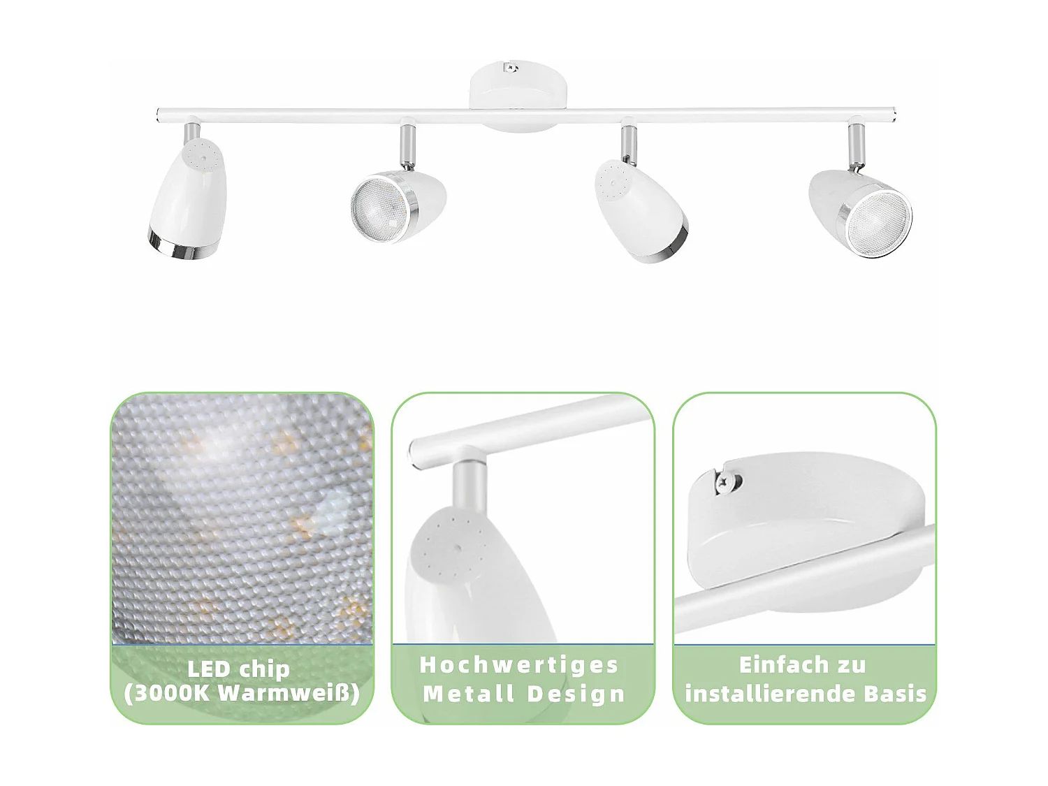 NETTLIFE Spot de plafond LED 4 ampoules moderne 4W blanc blanc chaud 3000K