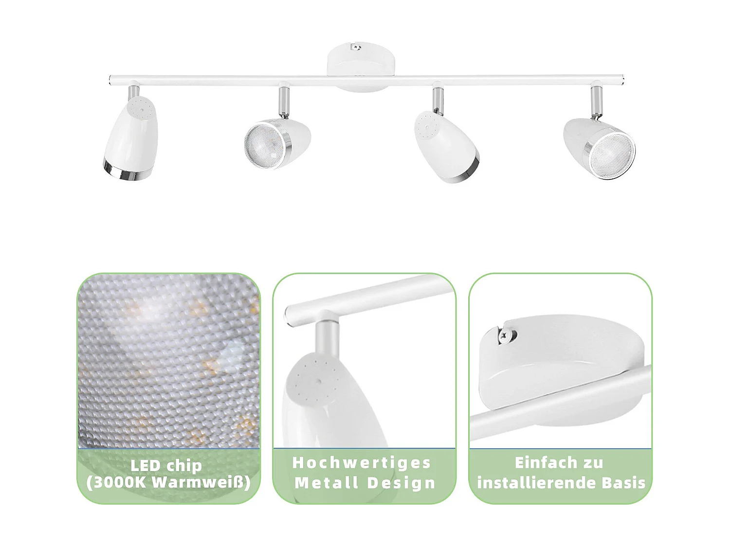 NETTLIFE Spot de plafond LED 4 ampoules moderne 4W blanc blanc chaud 3000K