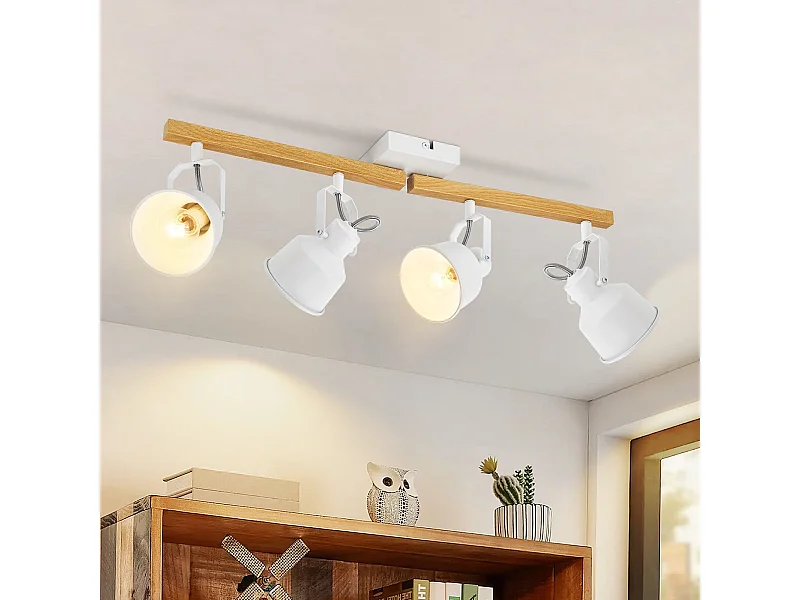 NETTLIFE Spot de Plafond 4 Flammes Orientable à 350° Vintage  E14 de conception de haute qualité en bois veiné