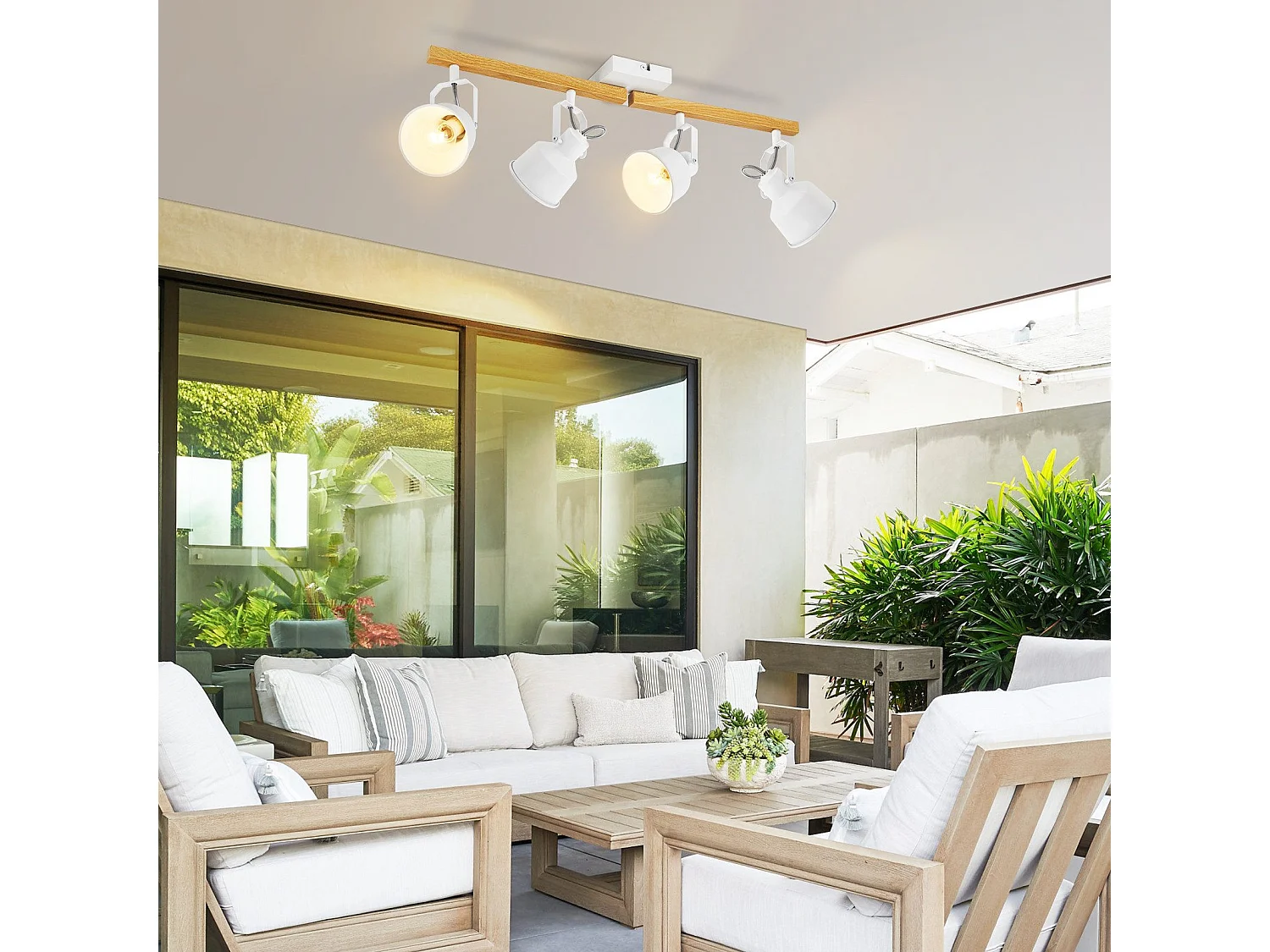 NETTLIFE Reflektor sufitowy 4 płomienie Regulowany 350° Vintage E14 Wysokiej jakości design w drewnie o usłojeniu