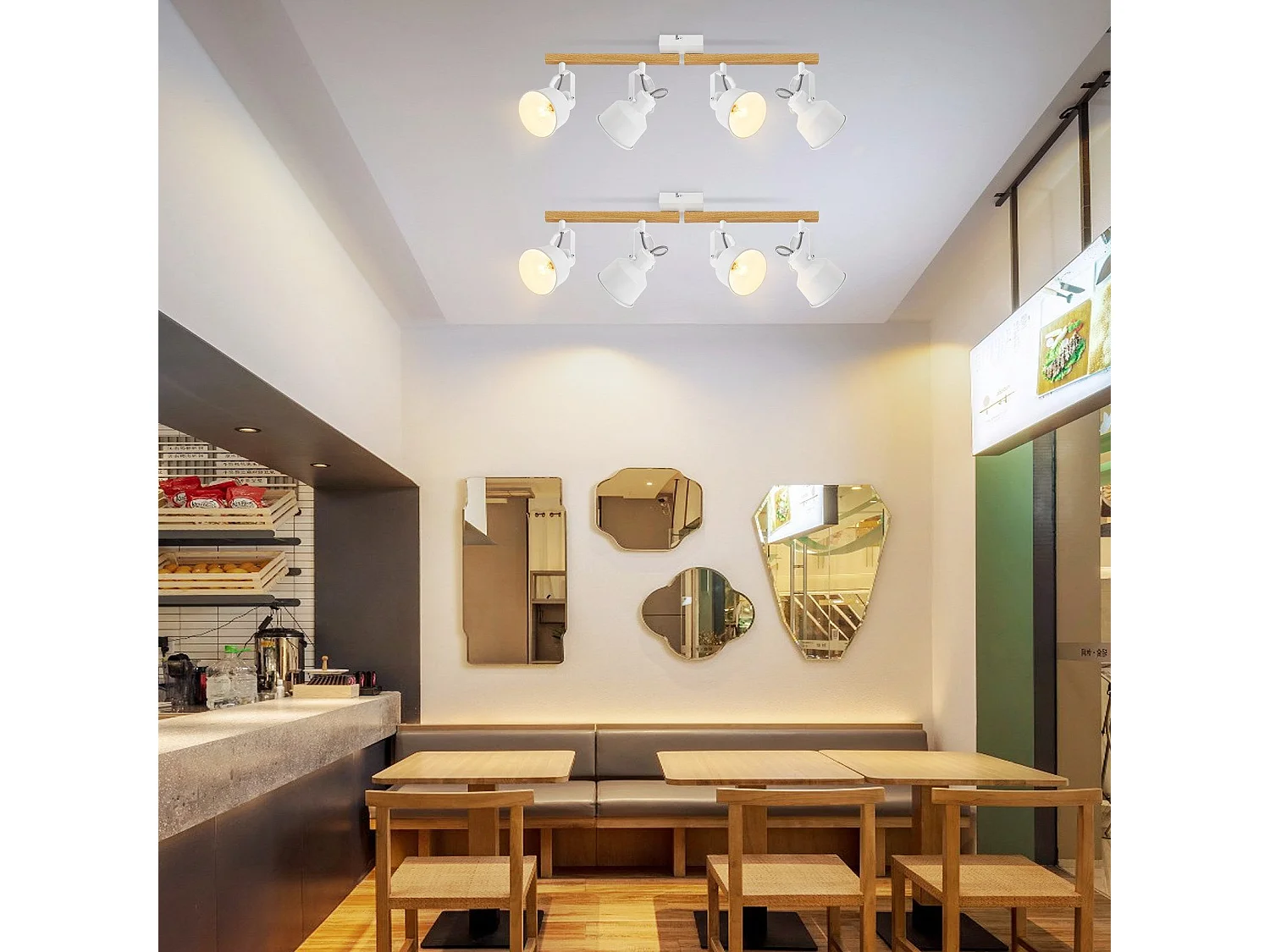 NETTLIFE Reflektor sufitowy 4 płomienie Regulowany 350° Vintage E14 Wysokiej jakości design w drewnie o usłojeniu