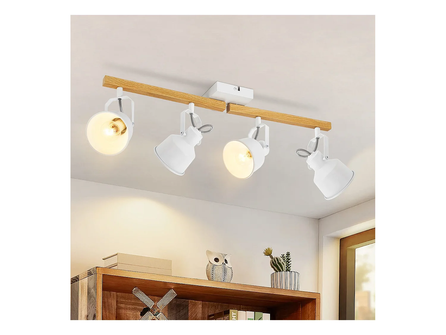 NETTLIFE Spot de Plafond 4 Flammes Orientable à 350° Vintage  E14 de conception de haute qualité en bois veiné