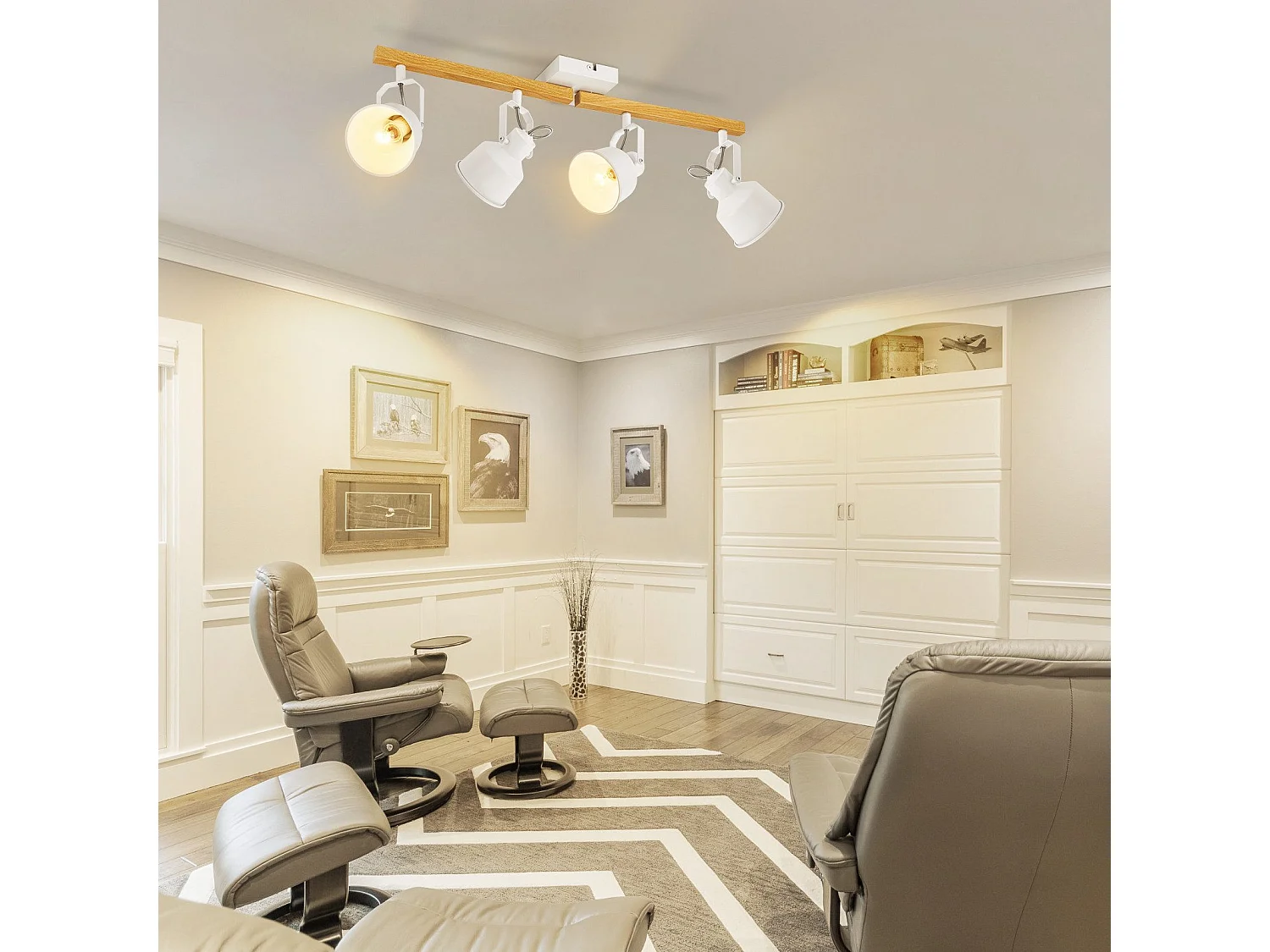 NETTLIFE Spot de Plafond 4 Flammes Orientable à 350° Vintage  E14 de conception de haute qualité en bois veiné