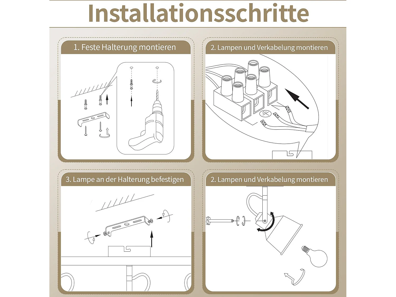 NETTLIFE Spot de Plafond 4 Flammes Orientable à 350° Vintage  E14 de conception de haute qualité en bois veiné