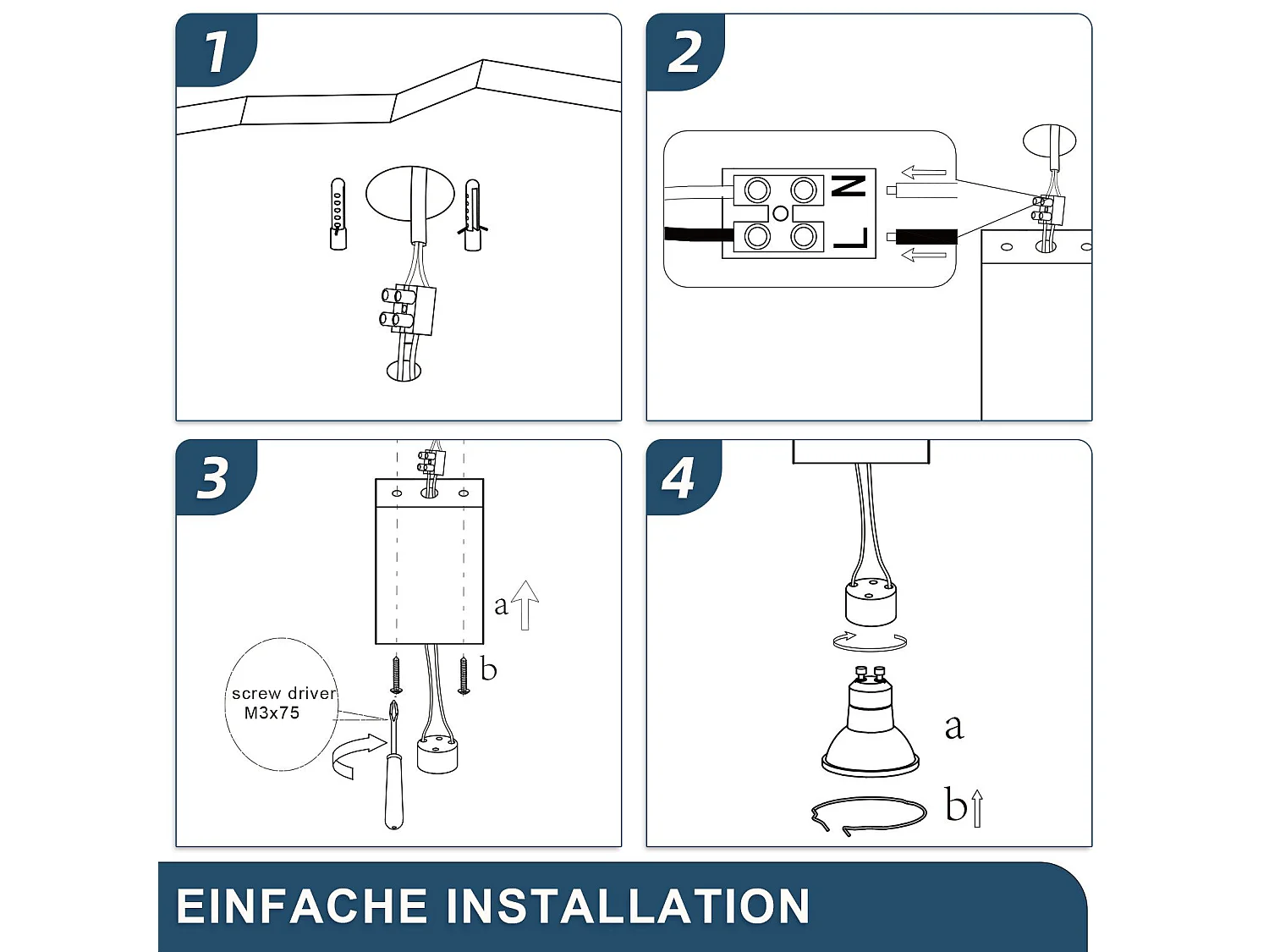 NETTLIFE 4 Spot en saillie blanc GU10 spot en saillie carré 40W plâtre petit plafonnier moderne
