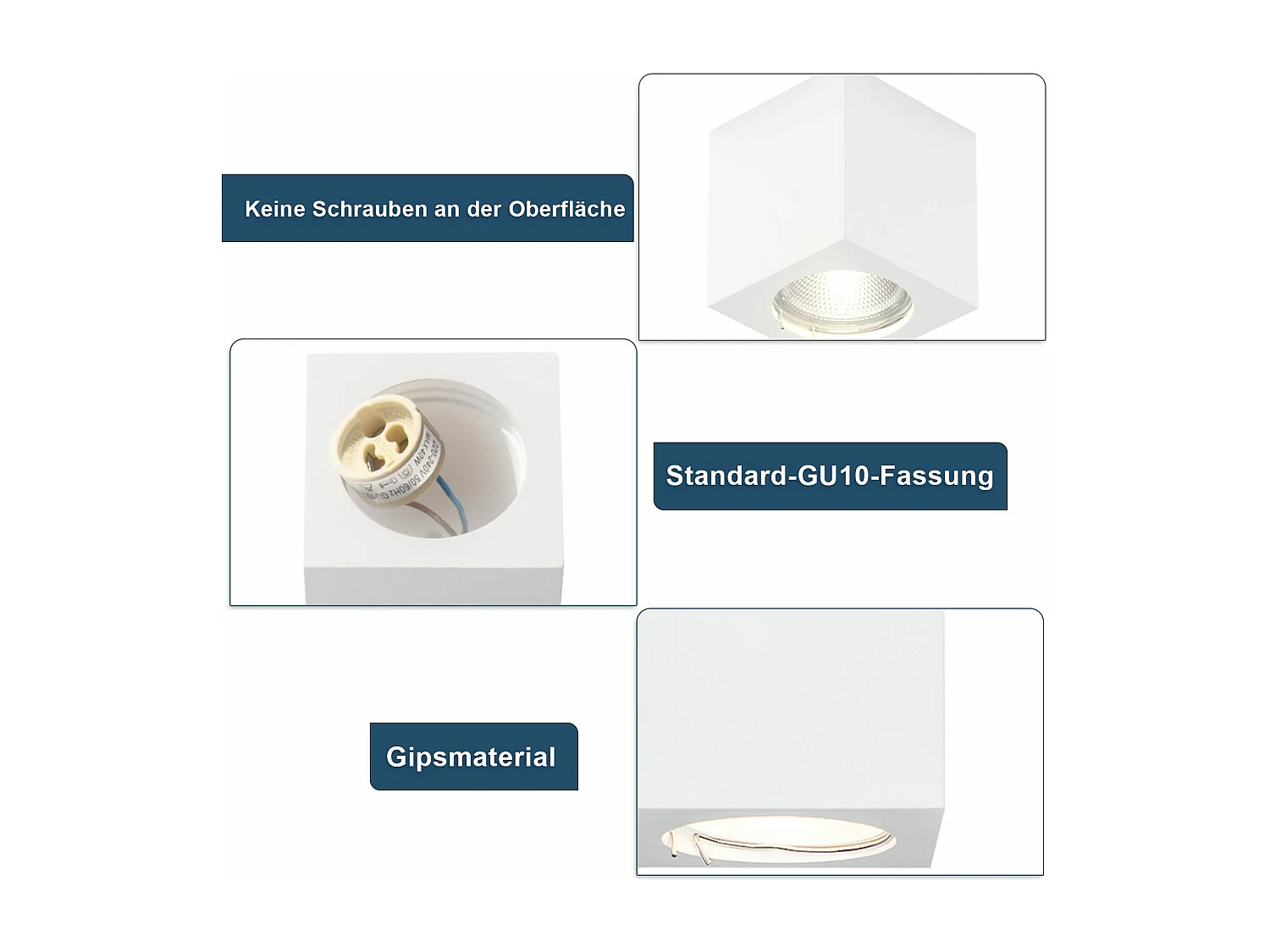 NETTLIFE 4 Spot en saillie blanc GU10 spot en saillie carré 40W plâtre petit plafonnier moderne