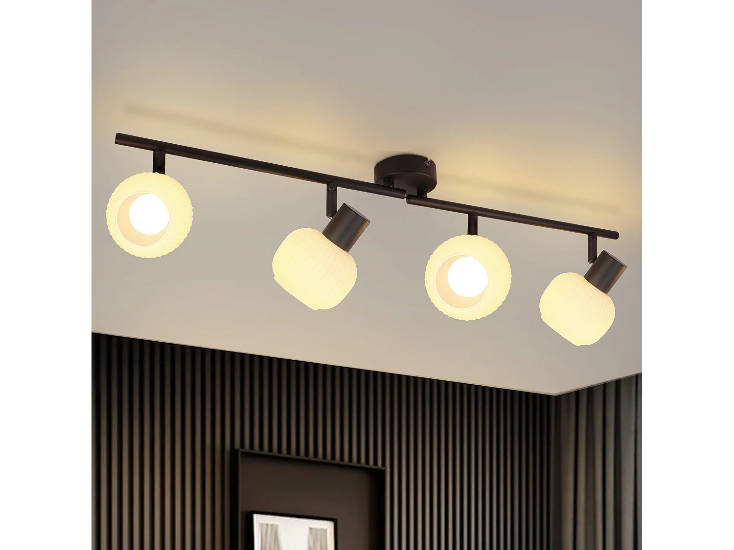 NETTLIFE Deckenstrahler E14 Deckenlampe 4-flammig Innen Glas Lampenschirm Verstellbar Strahler