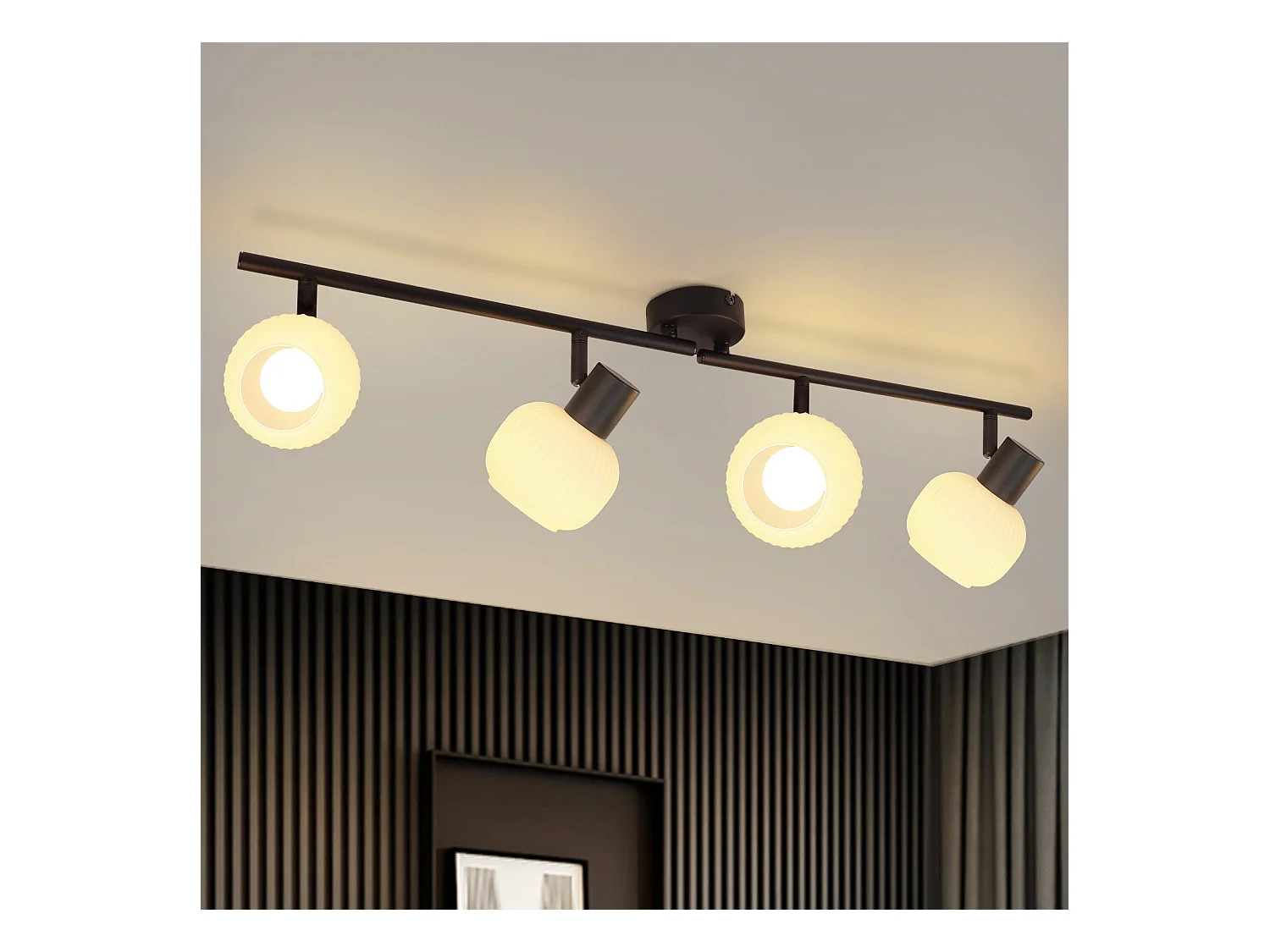 NETTLIFE Spot de plafond  E14 plafonnier 4 ampoules intérieur abat-jour en verre spot orientable