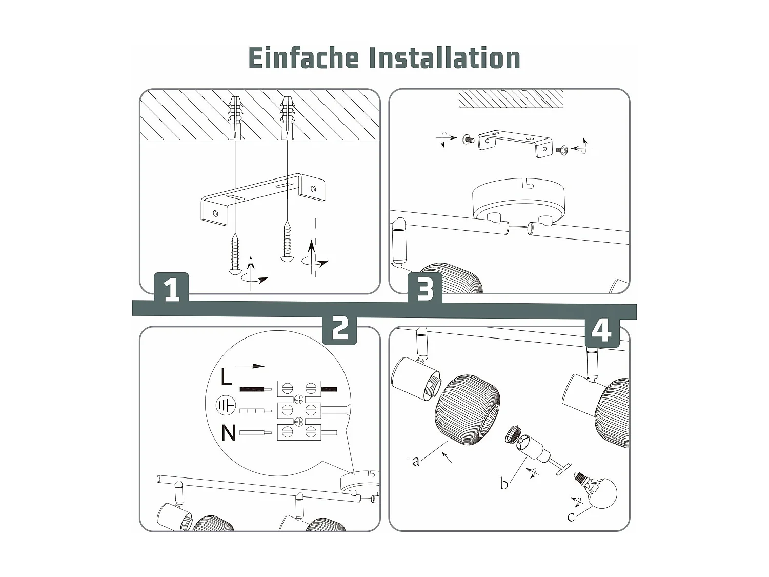 NETTLIFE  reflektor sufitowy E14 Lampa sufitowa 4 żarówki Wewnętrzny szklany klosz Regulowany reflektor