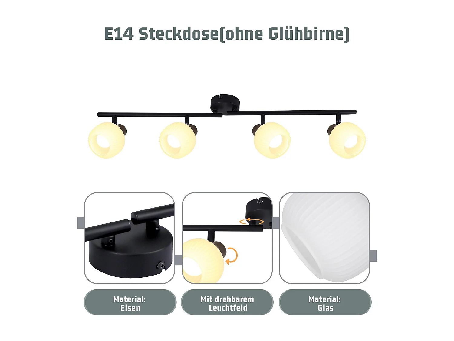 NETTLIFE Spot de plafond  E14 plafonnier 4 ampoules intérieur abat-jour en verre spot orientable