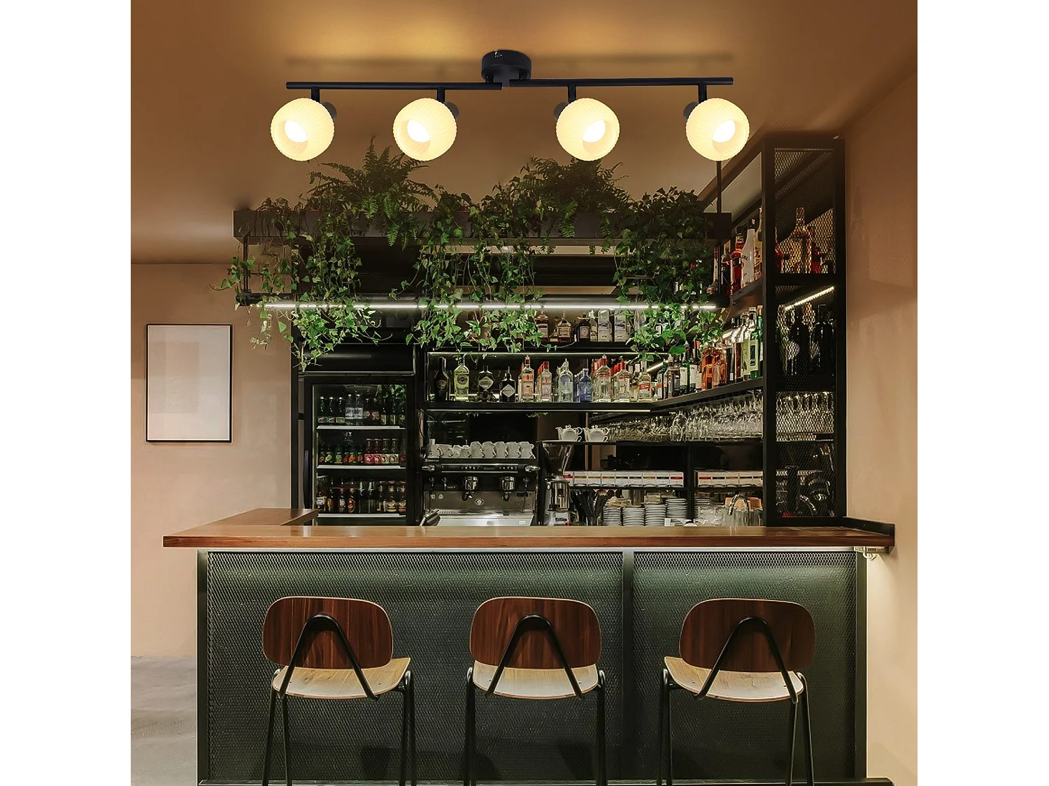 NETTLIFE Spot de plafond  E14 plafonnier 4 ampoules intérieur abat-jour en verre spot orientable