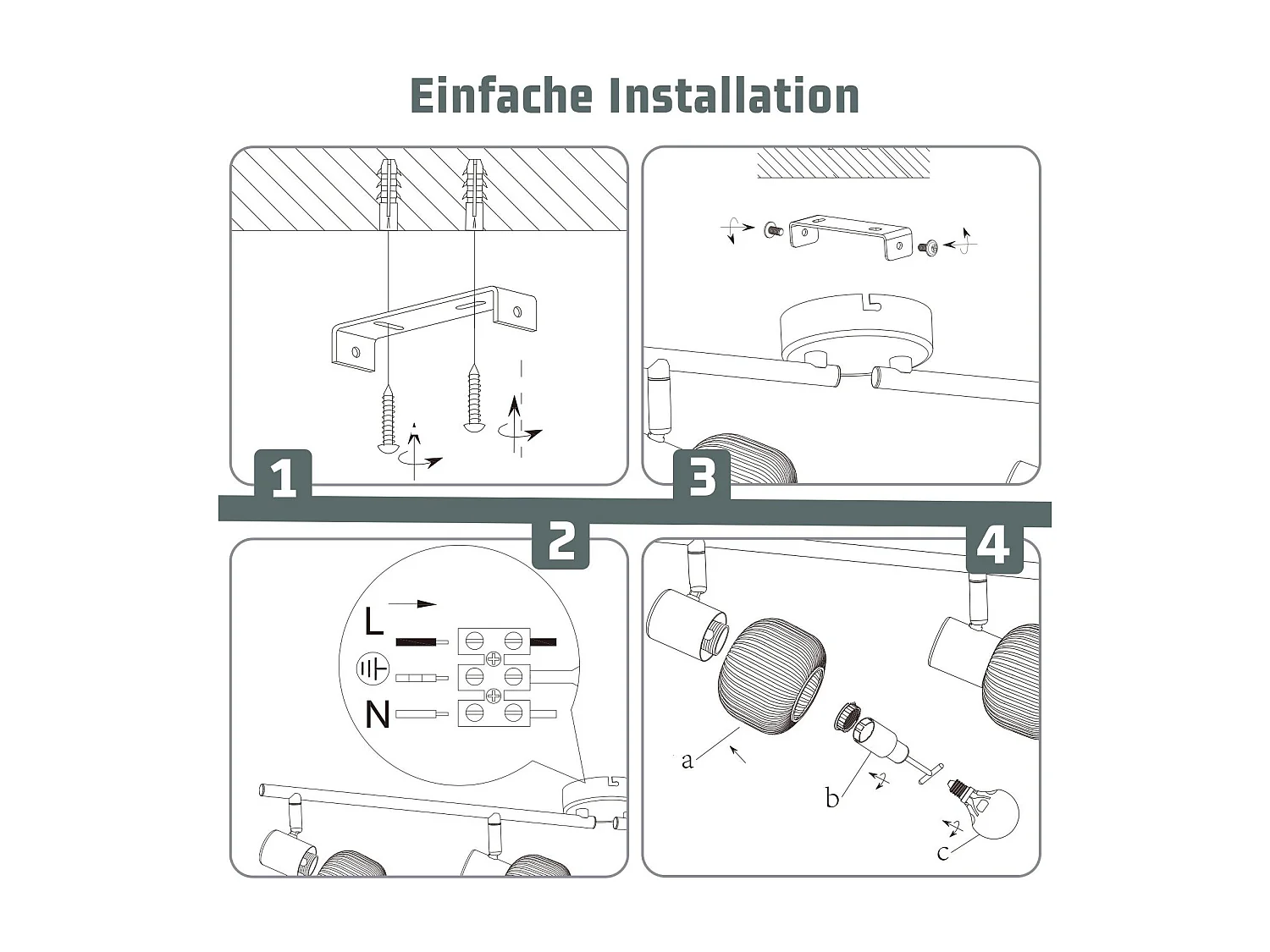 NETTLIFE Spot de plafond  E14 plafonnier 4 ampoules intérieur abat-jour en verre spot orientable