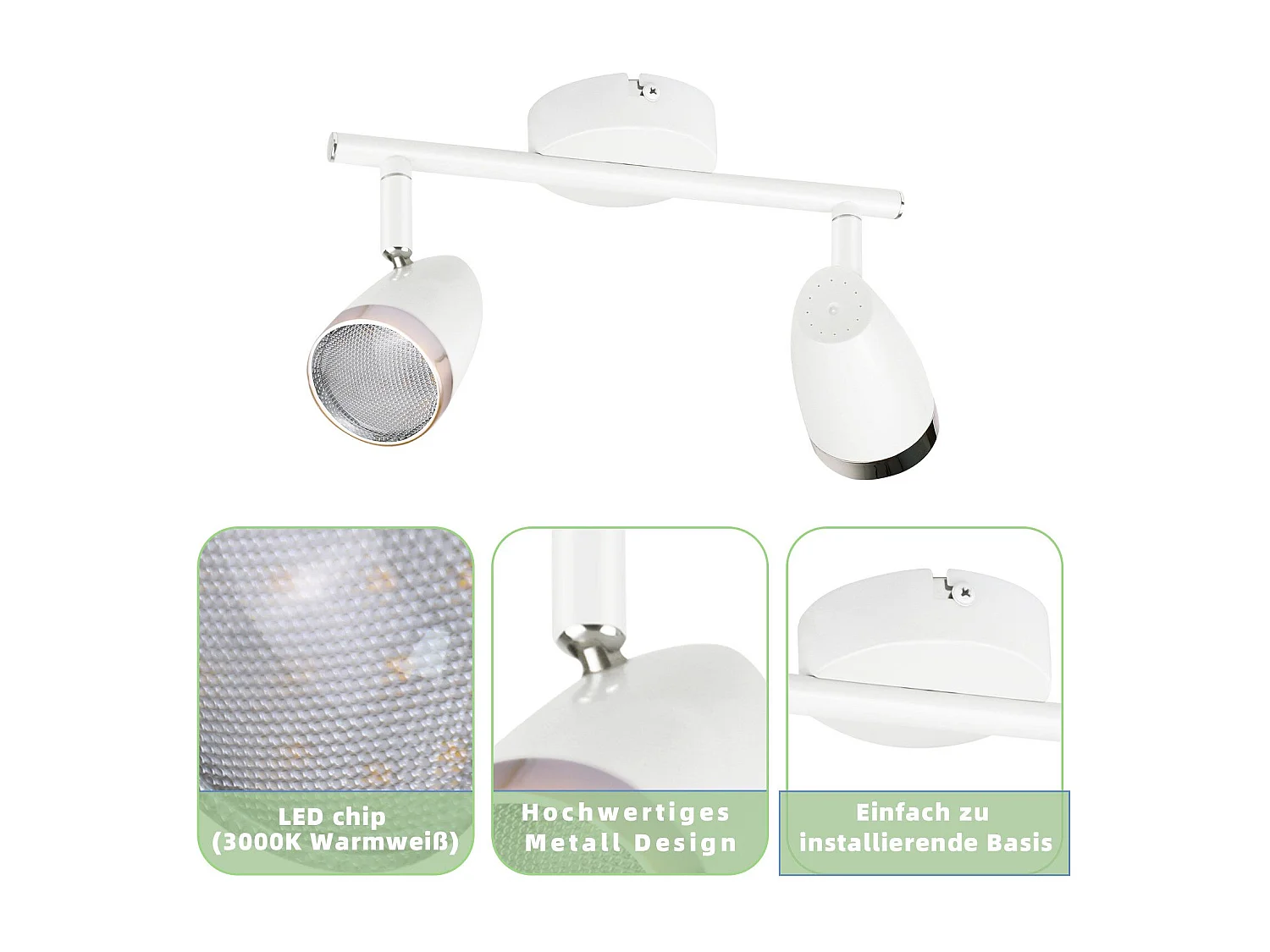 NETTLIFE Spot de plafond LED 2 ampoules moderne 4W blanc blanc chaud 3000K