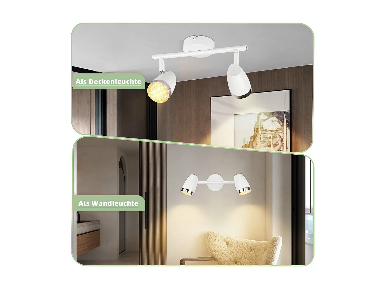 NETTLIFE Spot de plafond LED 2 ampoules moderne 4W blanc blanc chaud 3000K