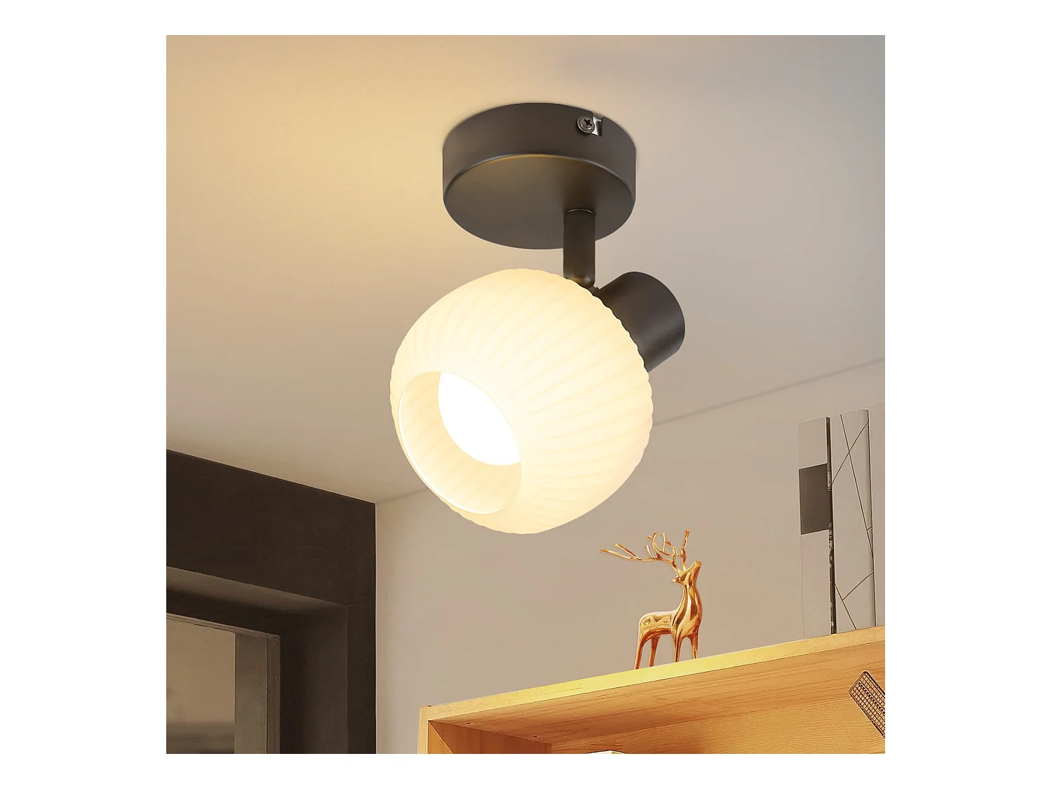 NETTLIFE Spot de plafond noir E14 abat-jour en verre vintage d'intérieur Spot moderne pour chambre à coucher salon