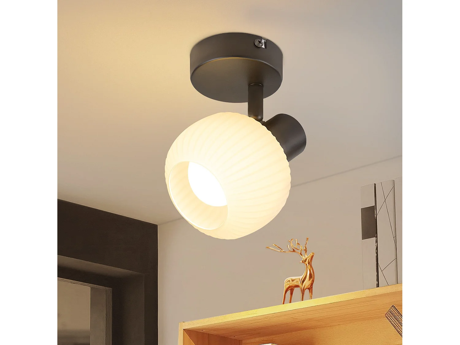 NETTLIFE Spot de plafond noir E14 abat-jour en verre vintage d'intérieur Spot moderne pour chambre à coucher salon