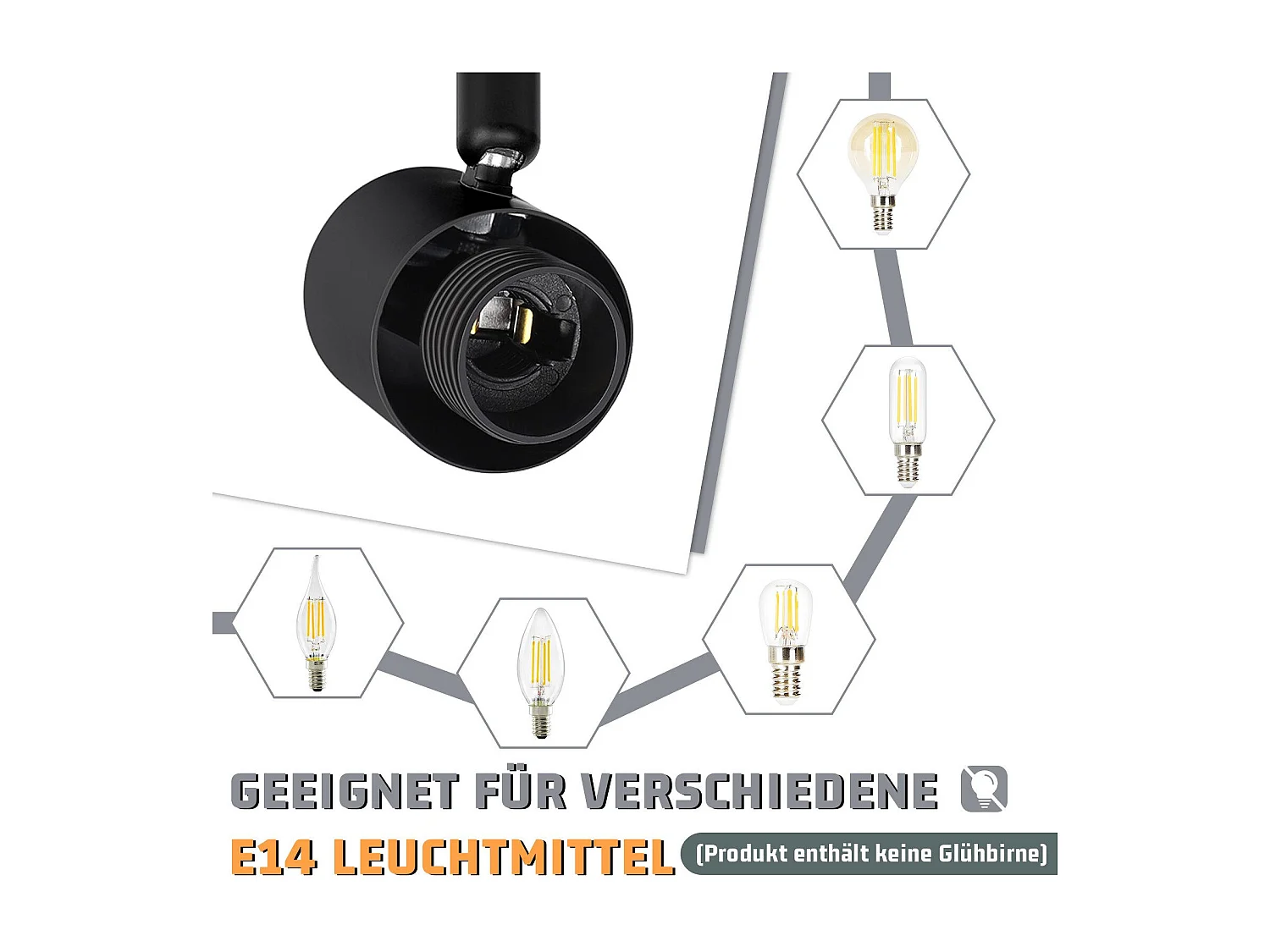 NETTLIFE Spot de plafond noir E14 abat-jour en verre vintage d'intérieur Spot moderne pour chambre à coucher salon