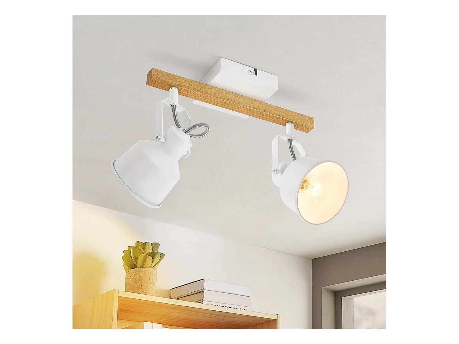 NETTLIFE Spot de Plafond 2 Flammes Orientable à 350° Vintage Douille E14 de conception de haute qualité en bois veiné