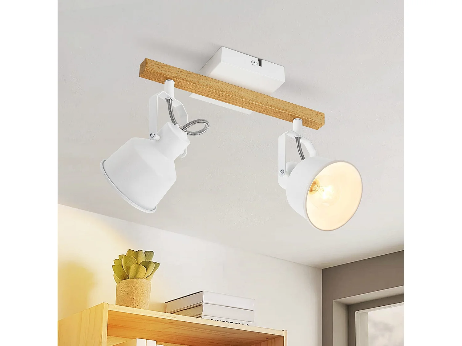 NETTLIFE Plafondspot 2 Vlammen 350° Verstelbare Vintage E14 Fitting Hoogwaardig Design in Gekorreld Hout