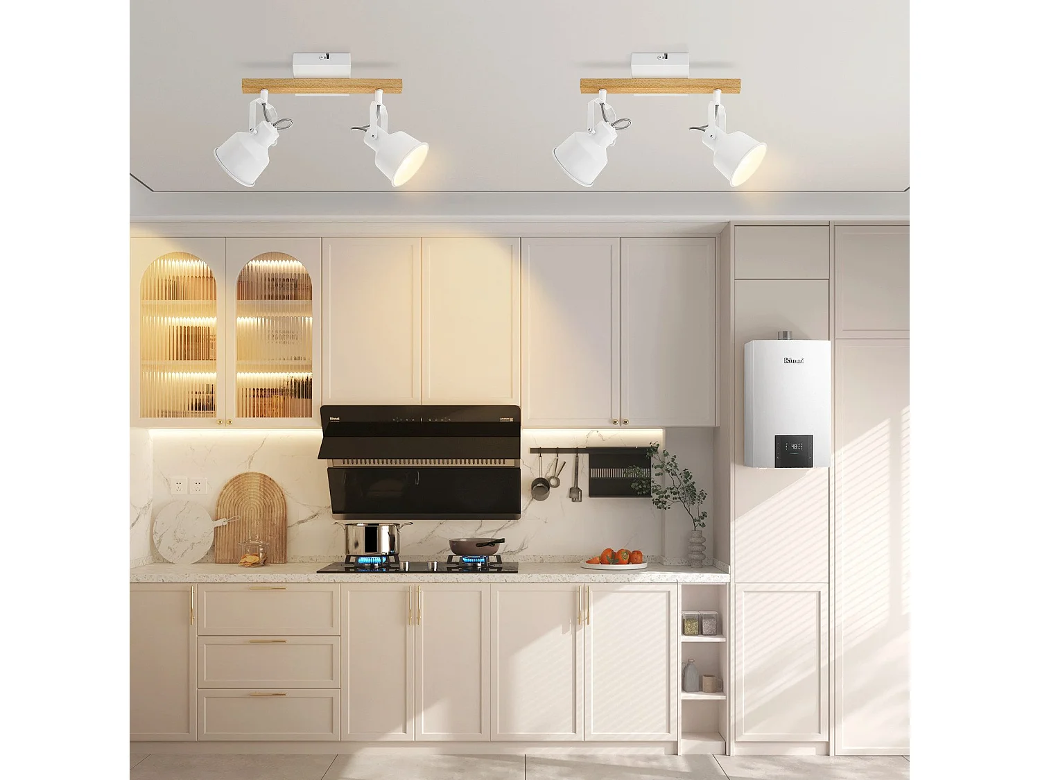 NETTLIFE Plafondspot 2 Vlammen 350° Verstelbare Vintage E14 Fitting Hoogwaardig Design in Gekorreld Hout