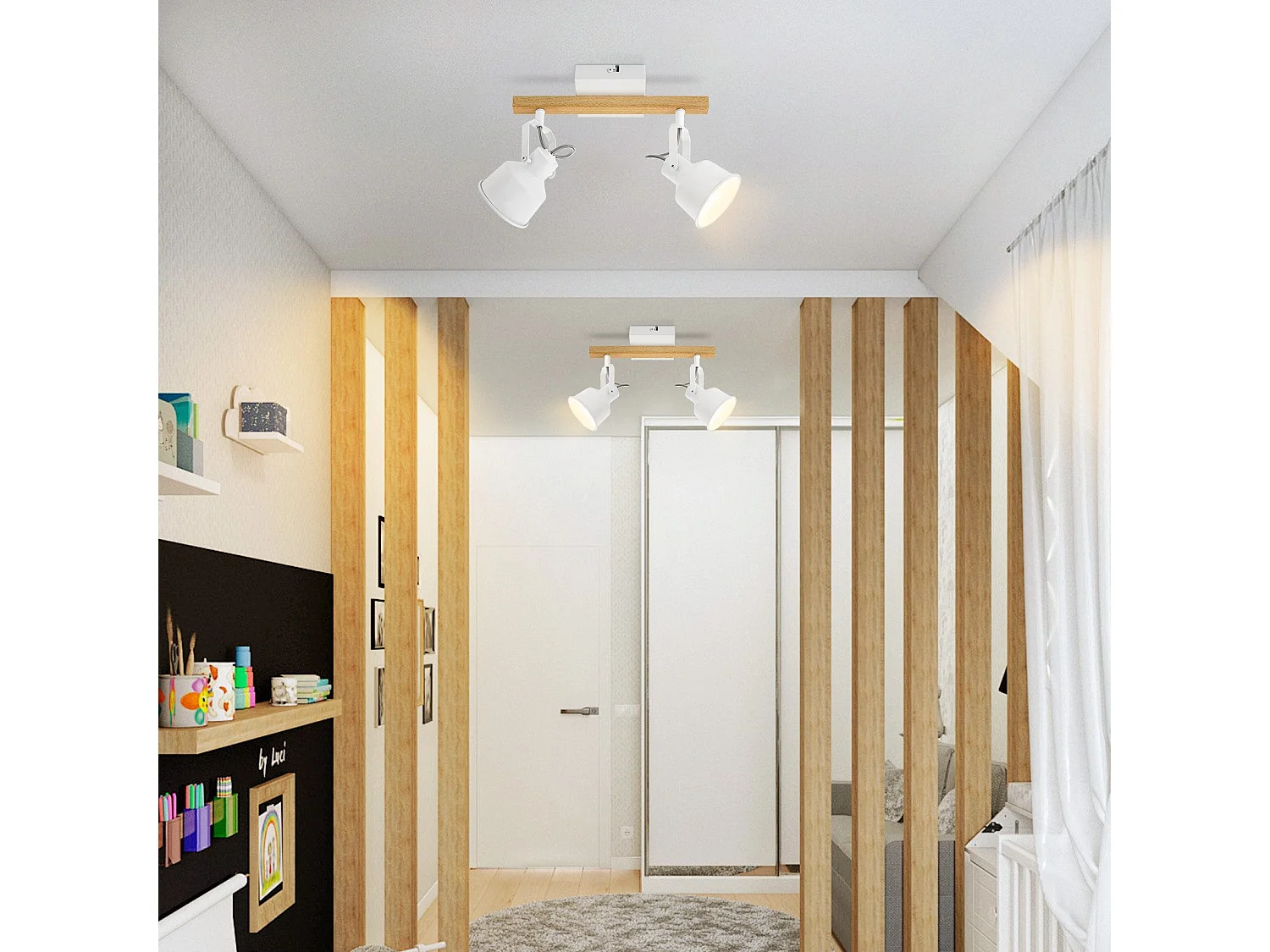 NETTLIFE Spot de Plafond 2 Flammes Orientable à 350° Vintage Douille E14 de conception de haute qualité en bois veiné