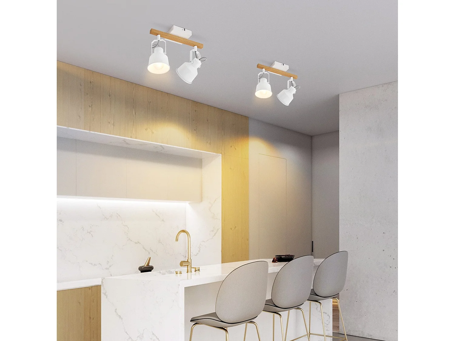 NETTLIFE Spot de Plafond 2 Flammes Orientable à 350° Vintage Douille E14 de conception de haute qualité en bois veiné