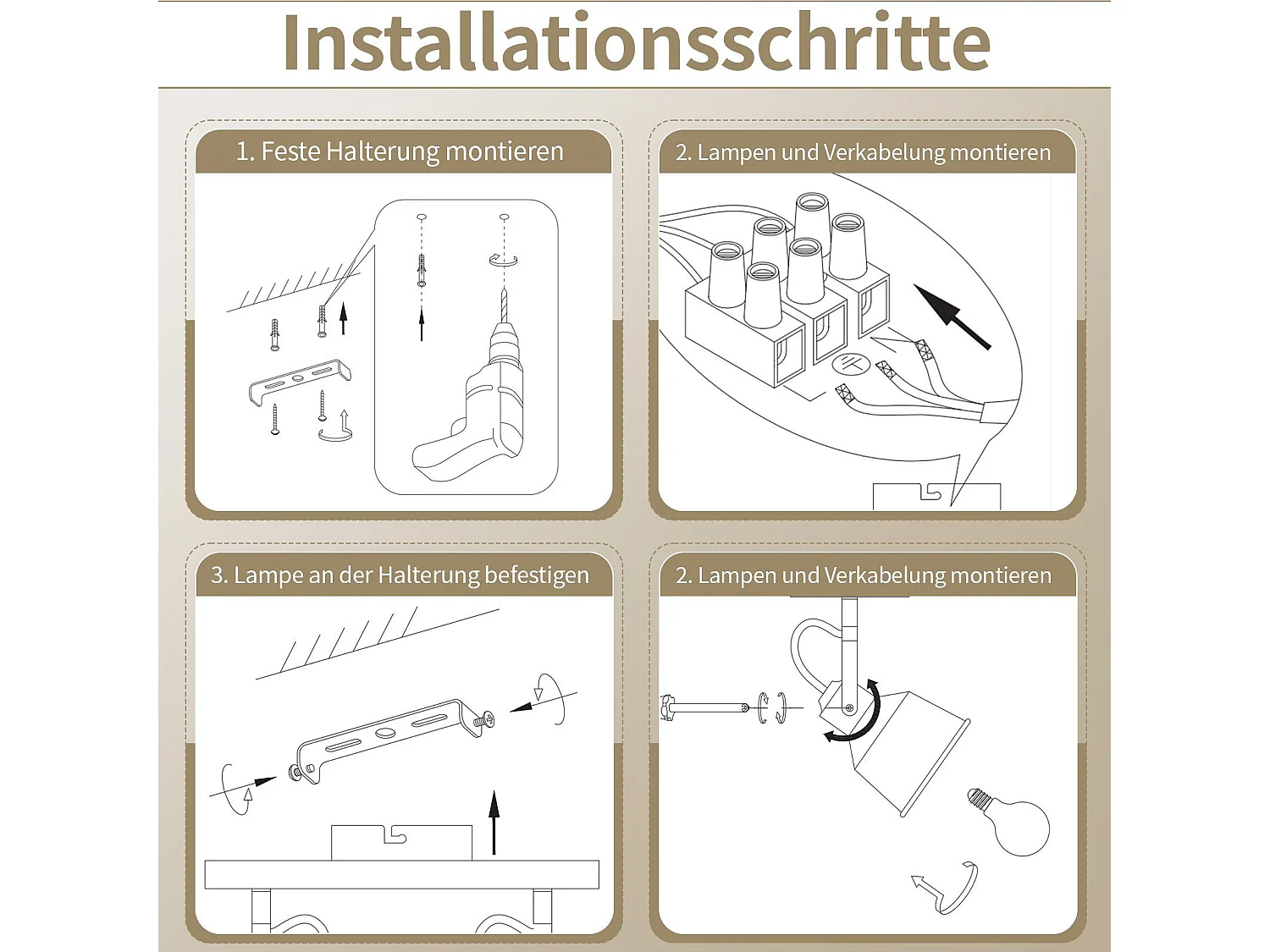 NETTLIFE Spot de Plafond 2 Flammes Orientable à 350° Vintage Douille E14 de conception de haute qualité en bois veiné