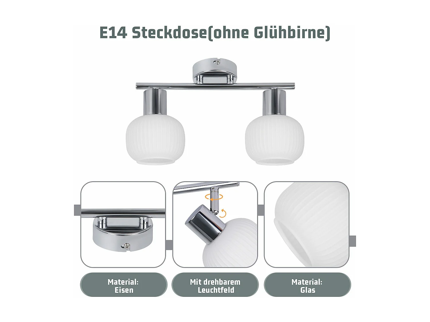 NETTLIFE 2 Spot de plafond blanc E14 intérieur vintage abat-jour en verre spot sans ampoules