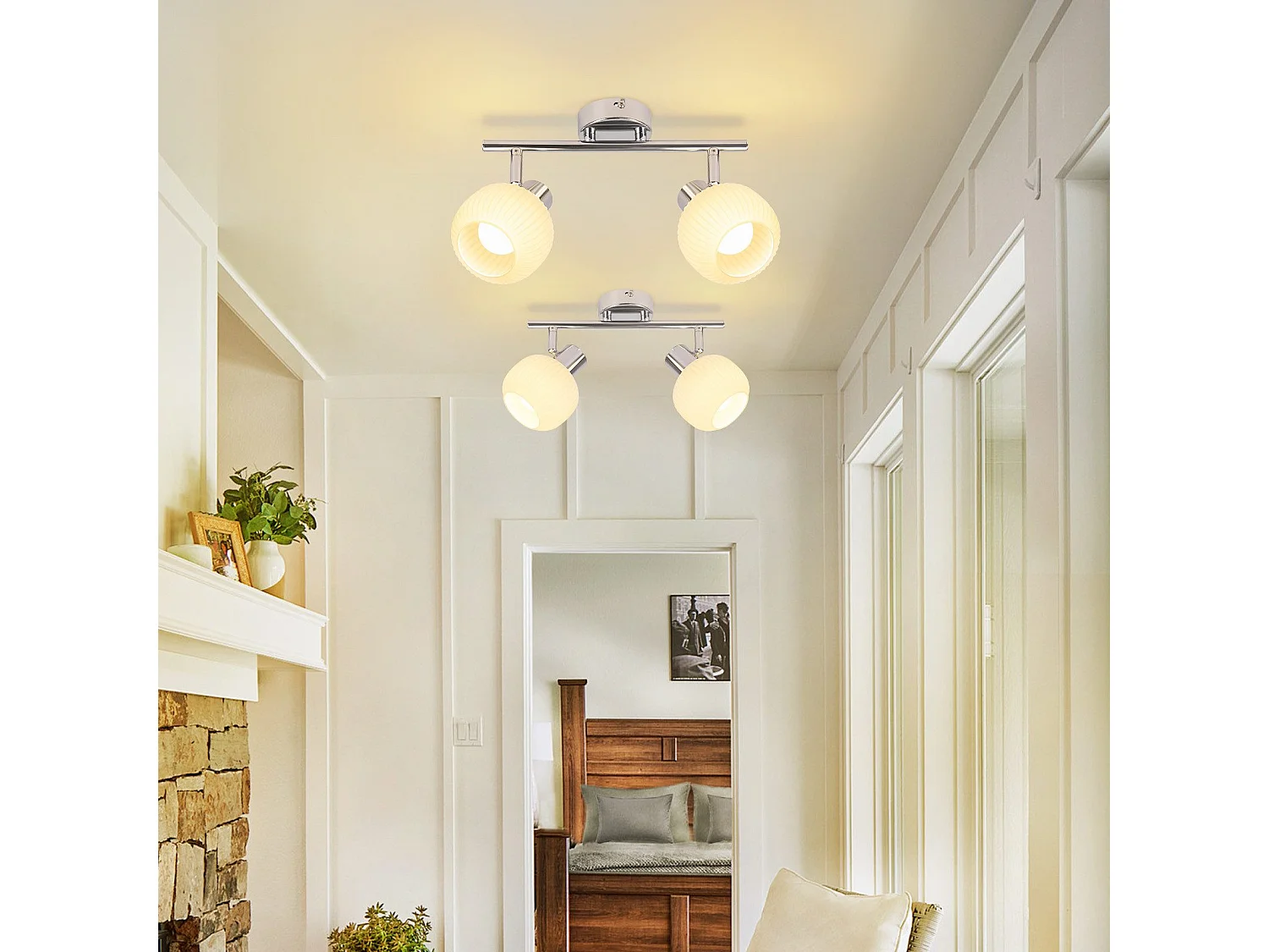 NETTLIFE 2 Spot de plafond blanc E14 intérieur vintage abat-jour en verre spot sans ampoules