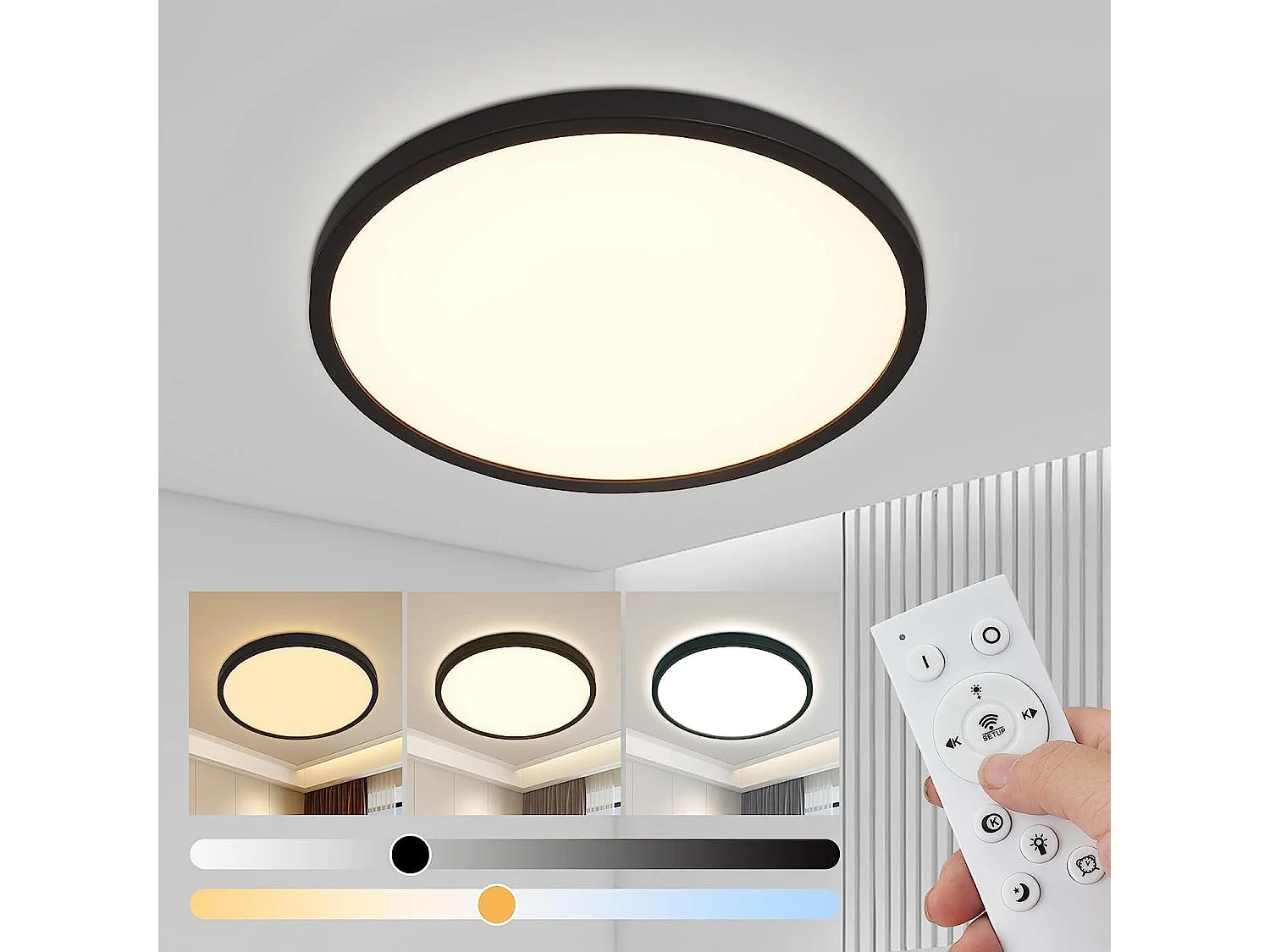 NETTLIFE Panneau LED Variable avec télécommande Ultra Fin Rond 20W