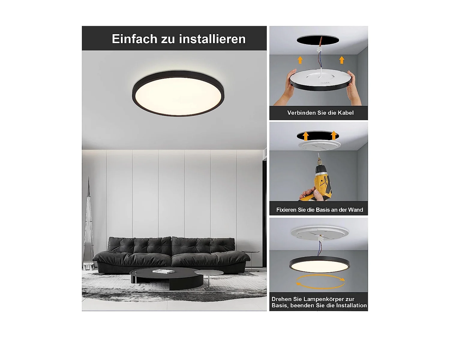 NETTLIFE Panneau LED Variable avec télécommande Ultra Fin Rond 20W