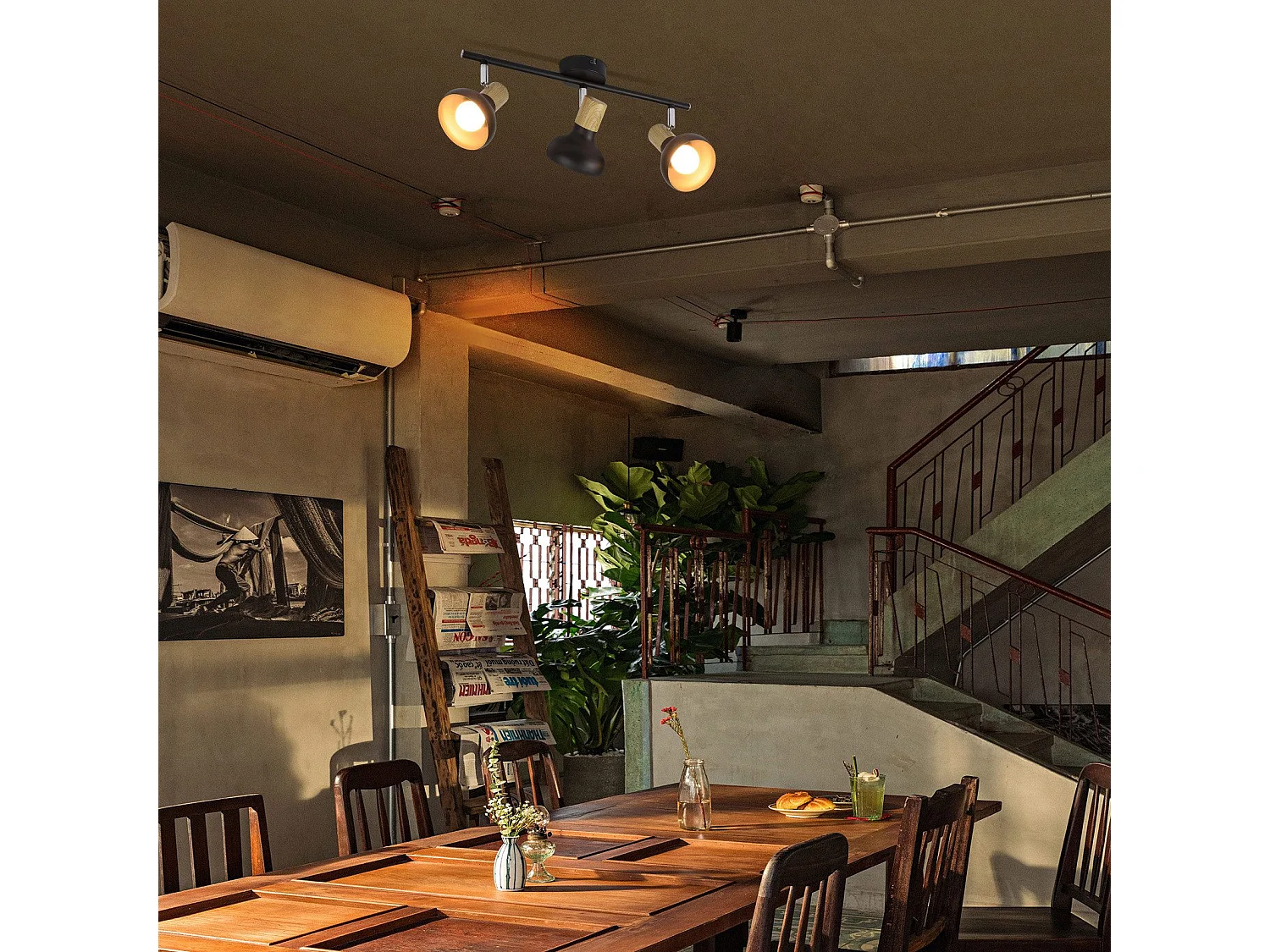 NETTLIFE 3-płomieniowy reflektor sufitowy E14 350° regulowany vintage lampa sufitowa do przedpokoju salonu