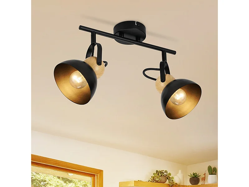 NETTLIFE Spot de plafond 2 flammes vintage noir E27 orientable 350° lampe de couloir rétro métal industriel