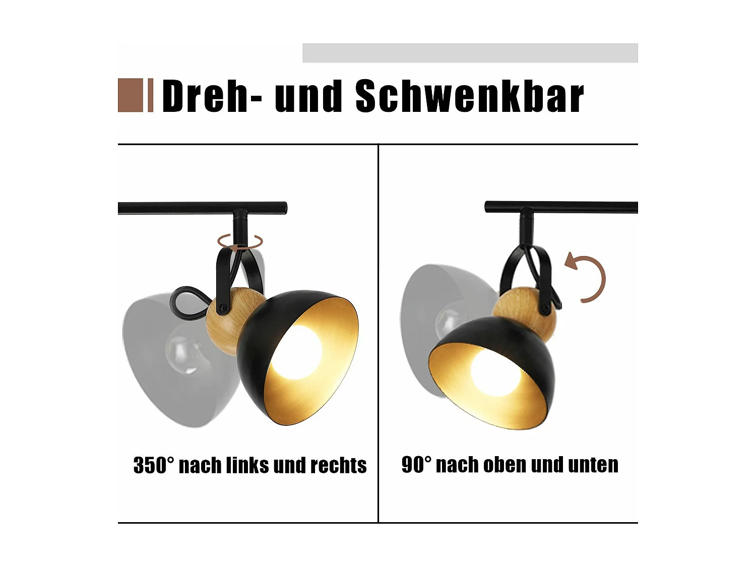 NETTLIFE Vintage Schwarz 2-Flammig Deckenstrahler E27 350° Verstellbar Retro Industrie Metall Flurlampe